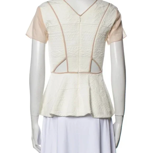 REBECCA TAYLOR Diamond Jacquard Peplum V-Neck Top MRSP $325 - Picture 6 of 6